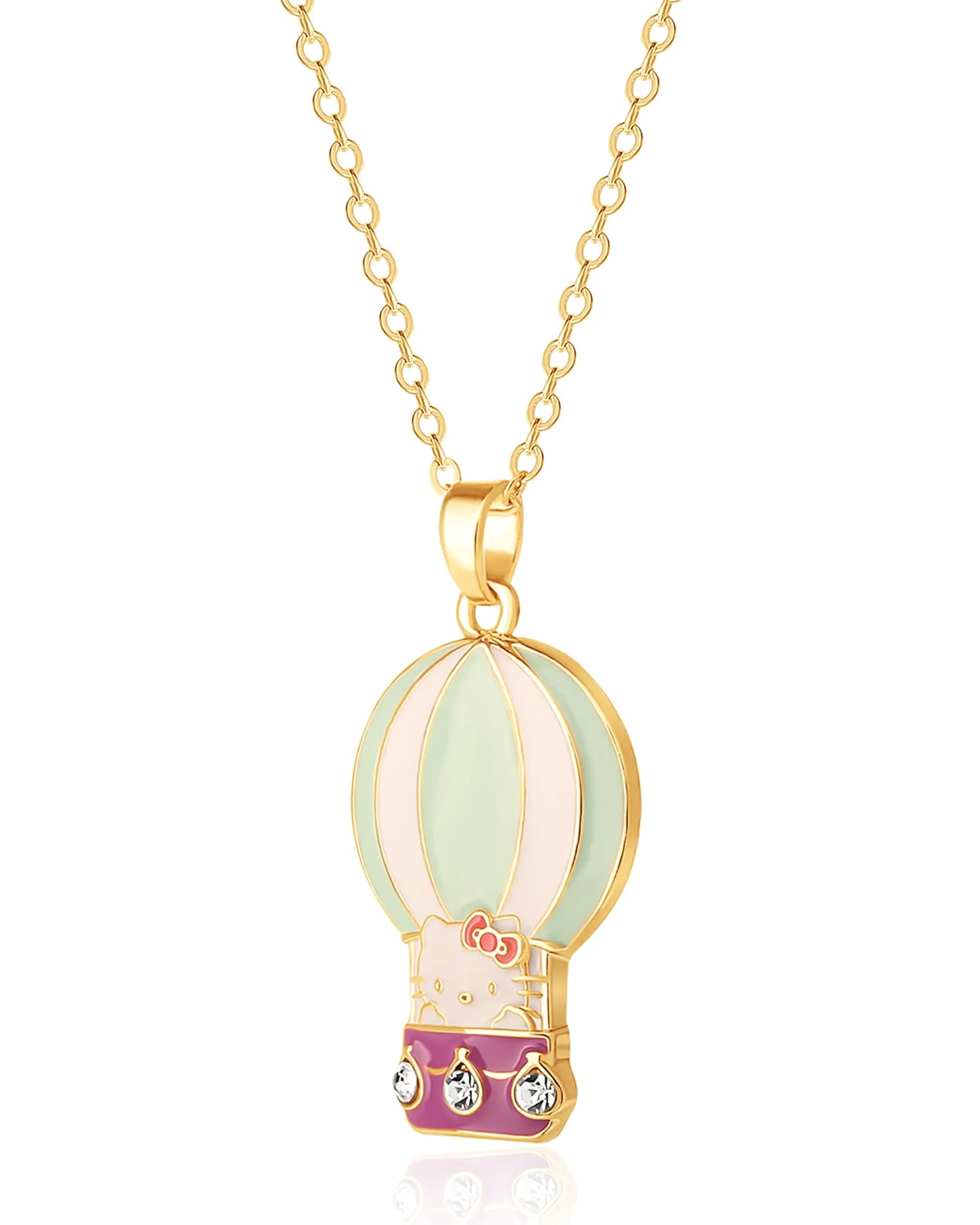 Hello Kitty Sanrio Hot Air Balloon Necklace for Women 16+2 18kt Gold Flash-Plated Enamel Pendant Necklace Official License