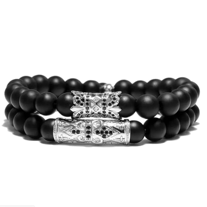 8MM Frosted Stone Beads with Zirconia Tube Bracelet