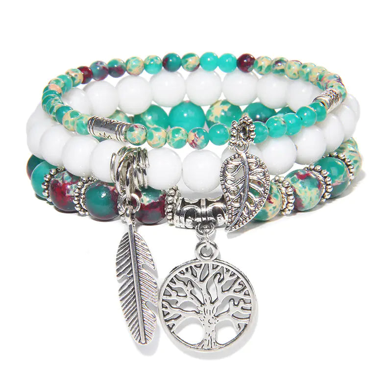 Turquoise Tree of Life Pendant Bracelet with Natural Beads