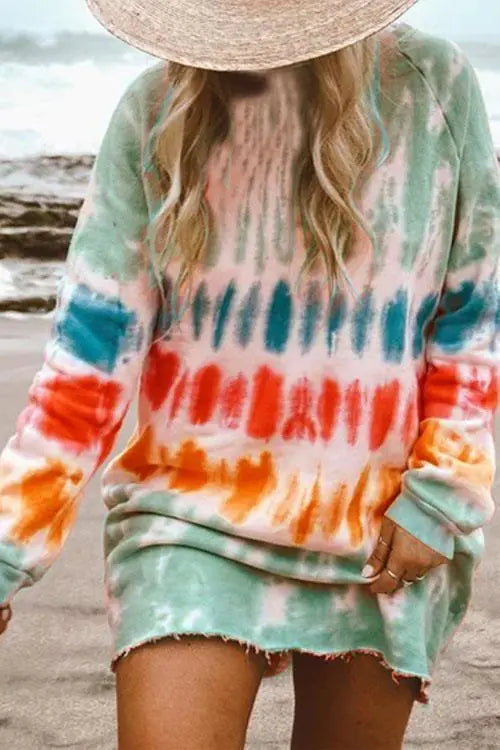 2020 Women's A-Line Dress with Rainbow Tie-Dye Print