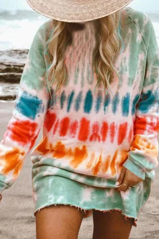 2020 Women's A-Line Dress with Rainbow Tie-Dye Print