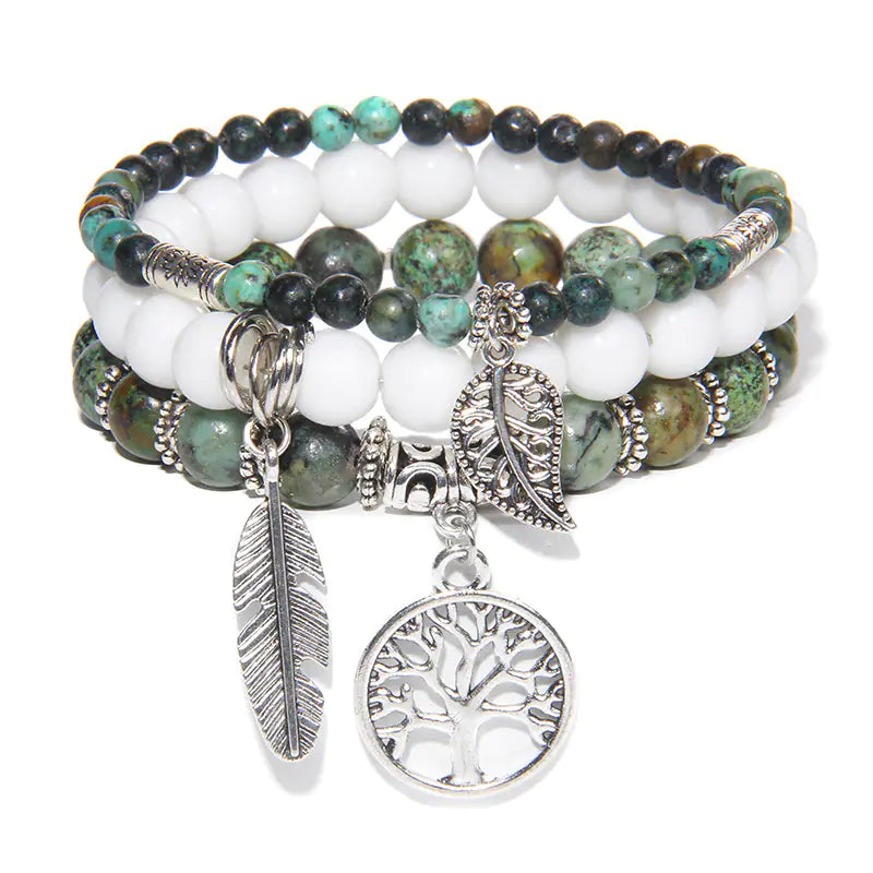 Turquoise Tree of Life Pendant Bracelet with Natural Beads