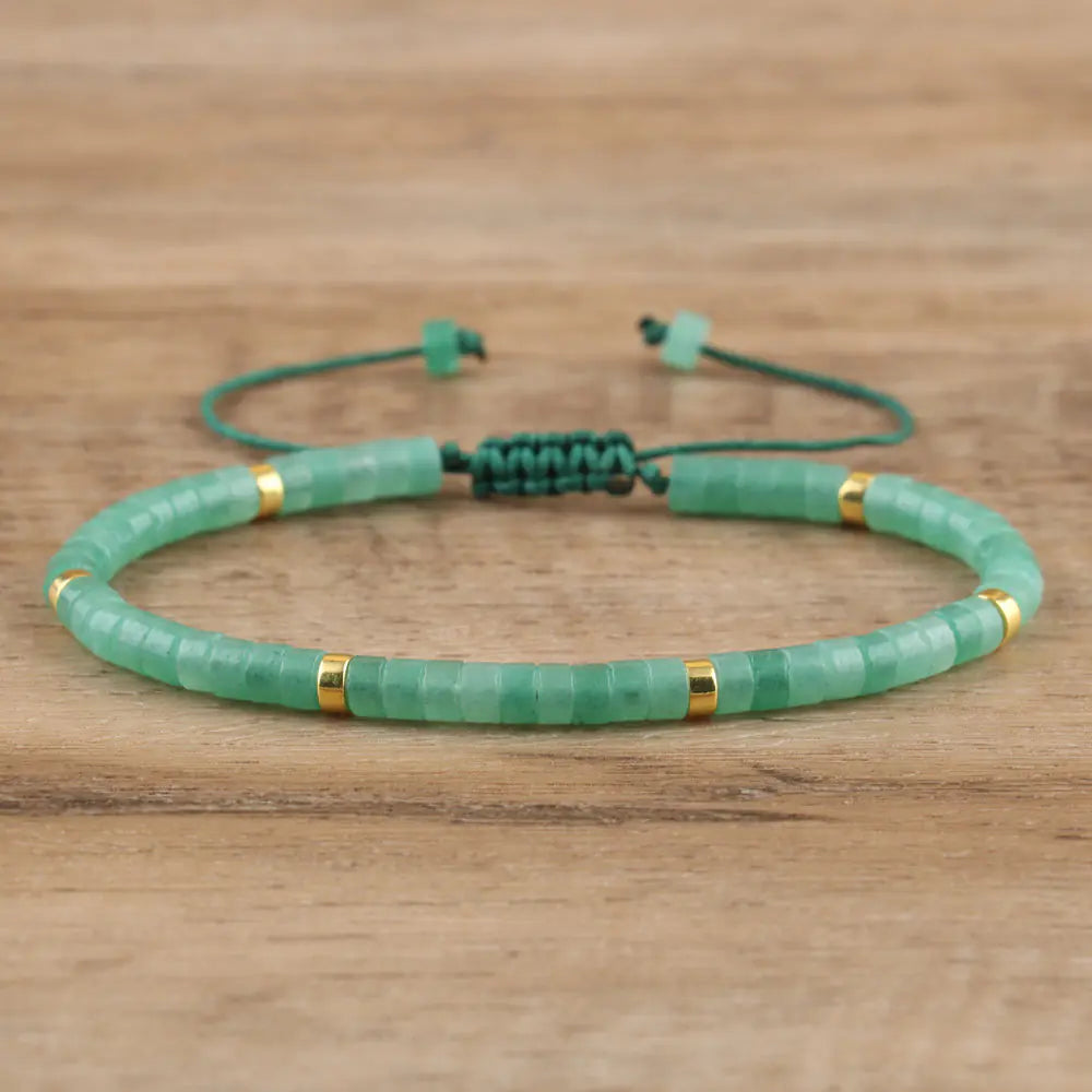 Adjustable Braided Bracelet with Natural Stone Beads
