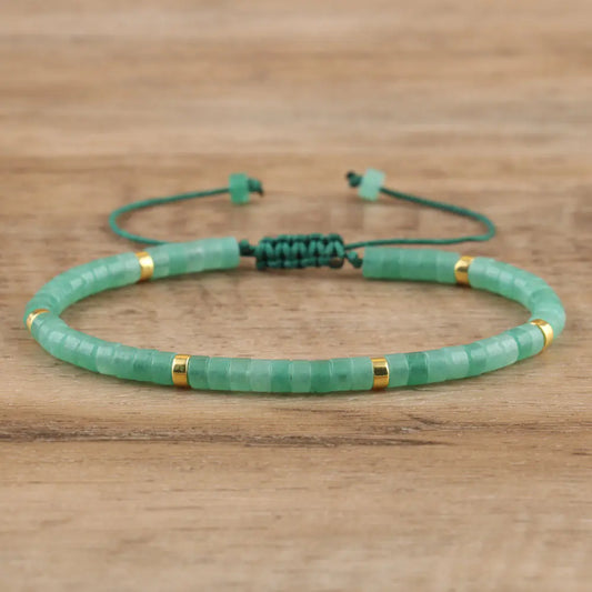 Adjustable Braided Bracelet with Natural Stone Beads