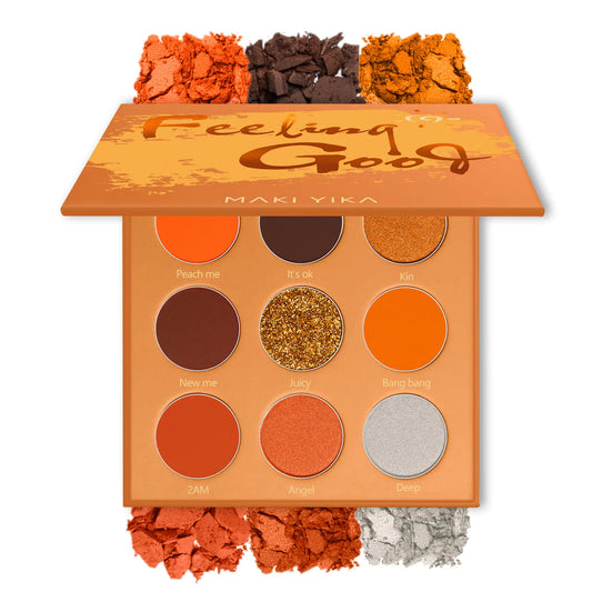 MAKI YIKA Orange Eyeshadow Palette Long Lasting High Pigmented 9 Color Waterproof  Eye Makeup (#4 Orange