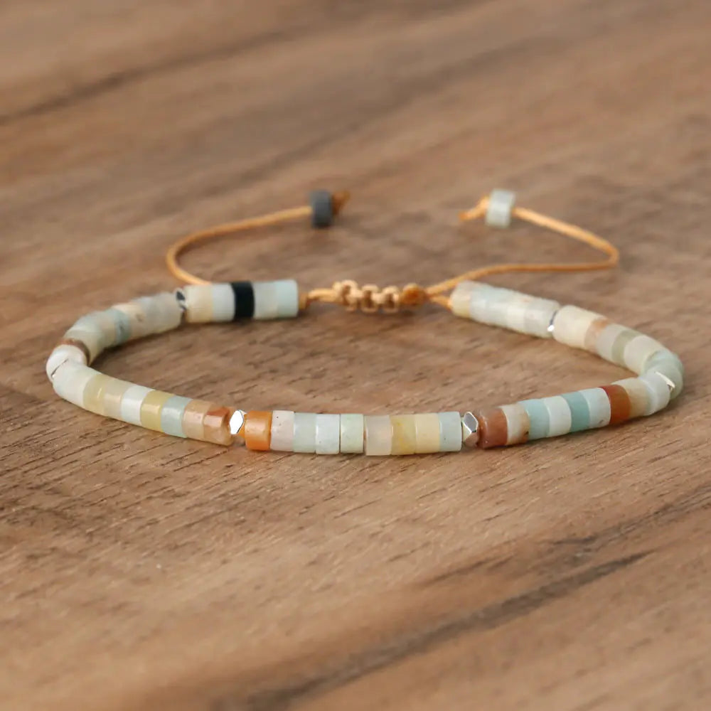 Adjustable Braided Bracelet with Natural Stone Beads