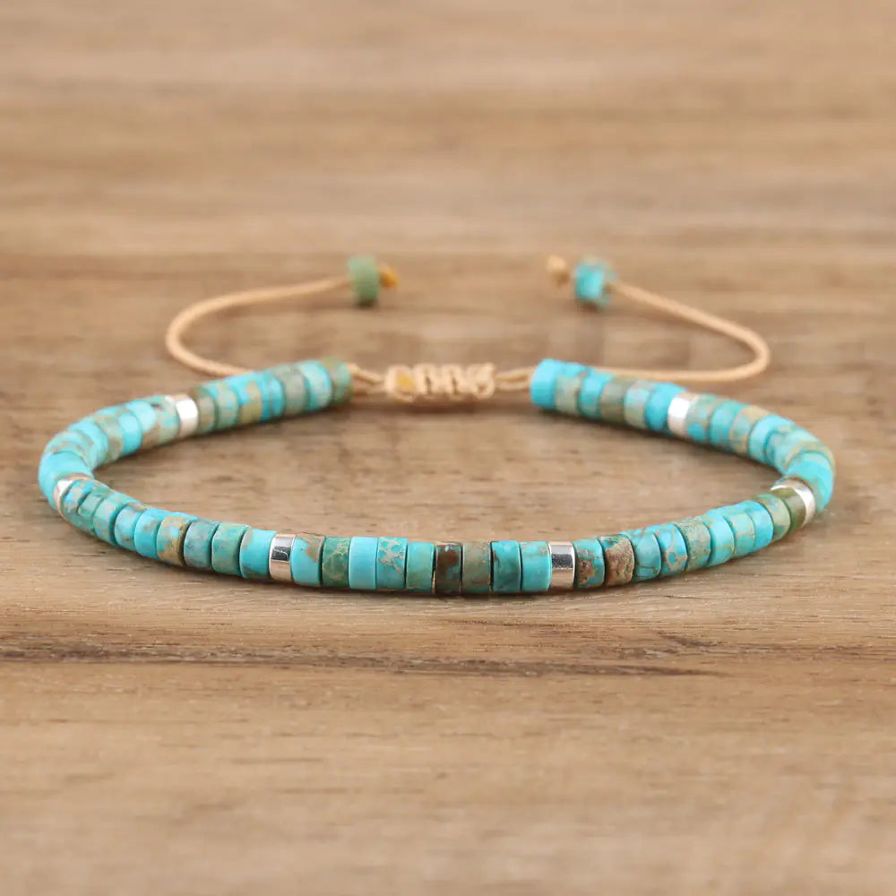 Adjustable Braided Bracelet with Natural Stone Beads