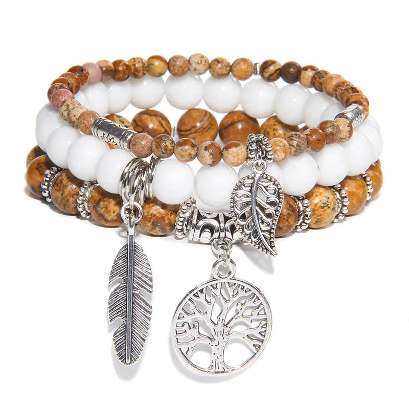 Turquoise Tree of Life Pendant Bracelet with Natural Beads