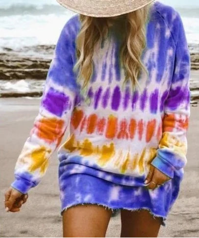 2020 Women's A-Line Dress with Rainbow Tie-Dye Print