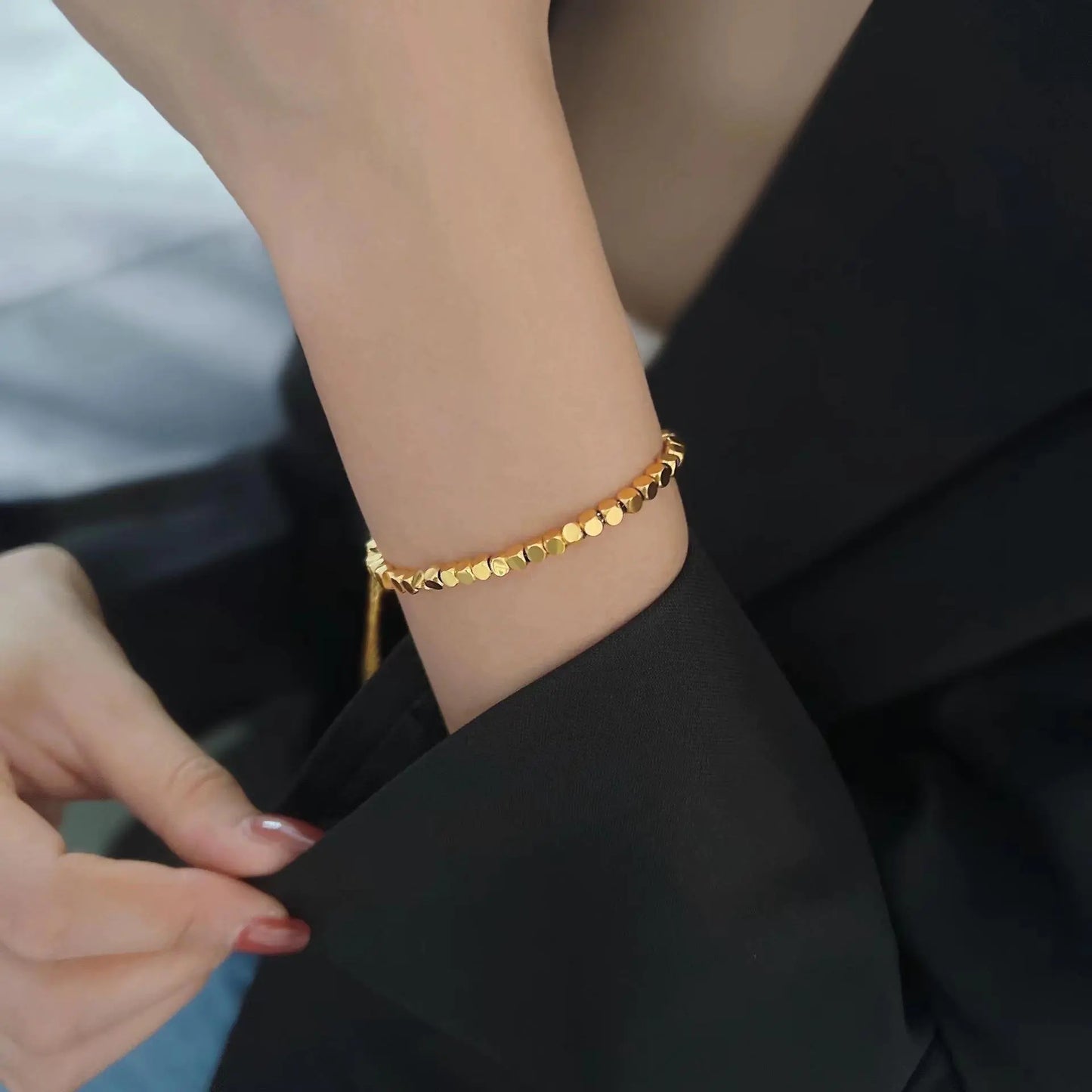 18k Gold Small Square Titanium Steel Bracelet