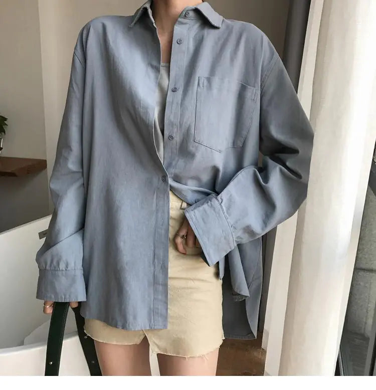 Loose Long Sleeve Cotton-Linen Shirt for Women