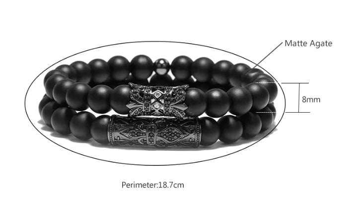 8MM Frosted Stone Beads with Zirconia Tube Bracelet