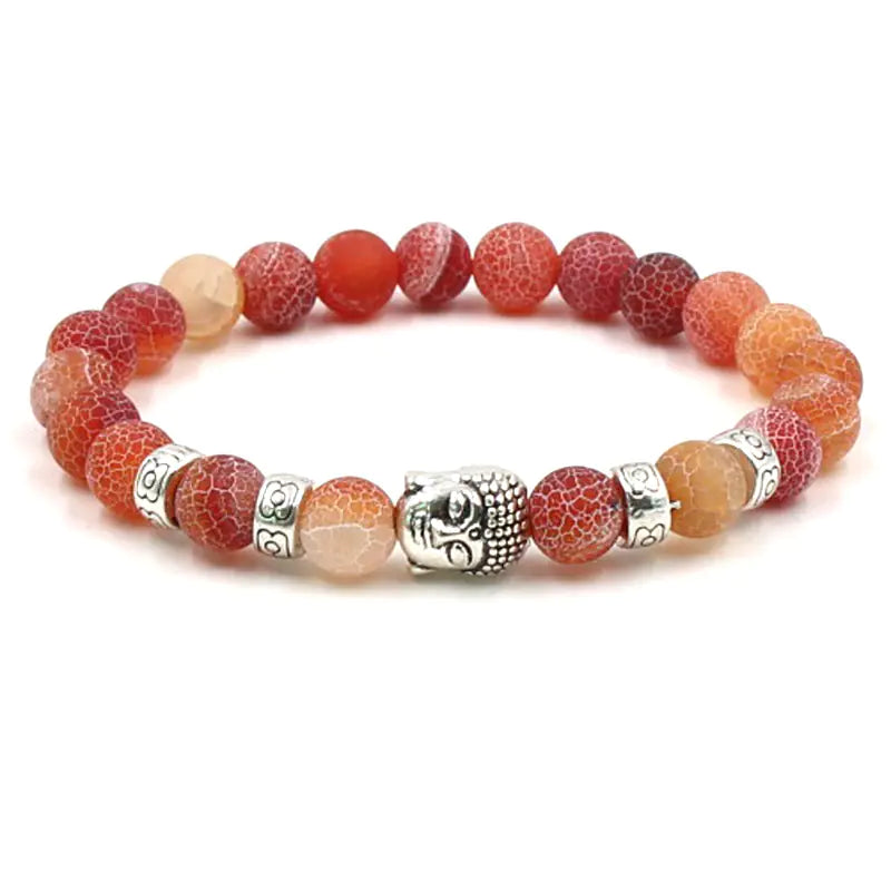 Natural Stone Agate Buddha Head Elastic Bracelet 8mm