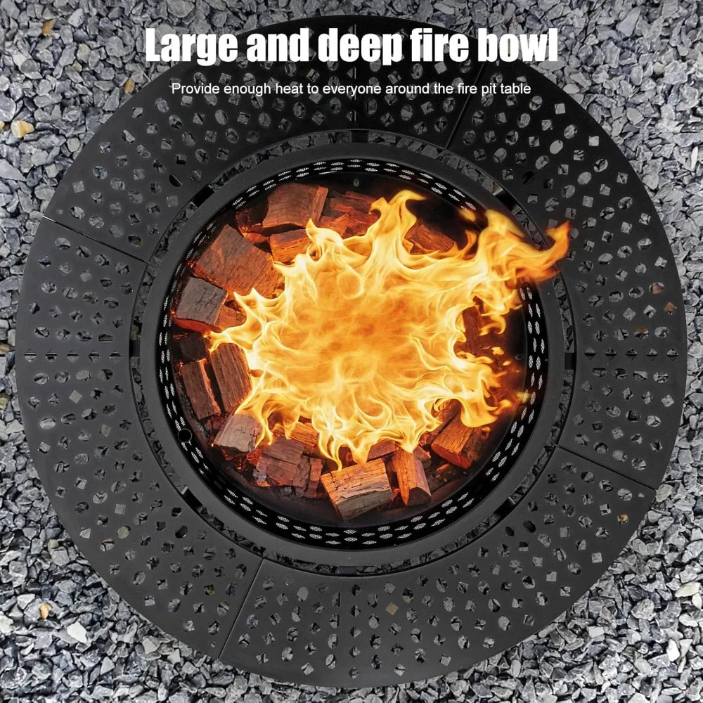 47 Inch Fire Pit with 2 Grills, Wood Burning Fire Pits for Outside with Lid & Poker, BBQ& Outdoor Firepit & Round Metal Table