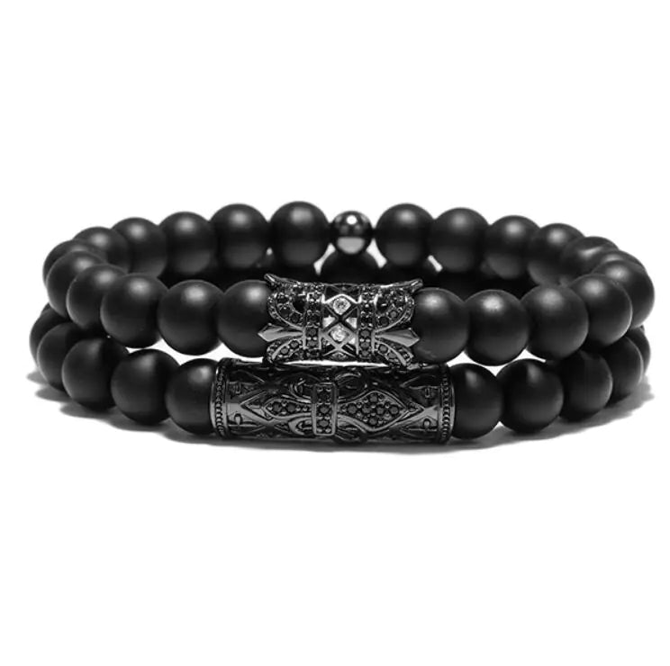 8MM Frosted Stone Beads with Zirconia Tube Bracelet