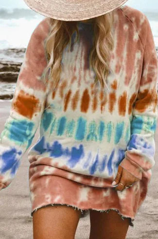 2020 Women's A-Line Dress with Rainbow Tie-Dye Print