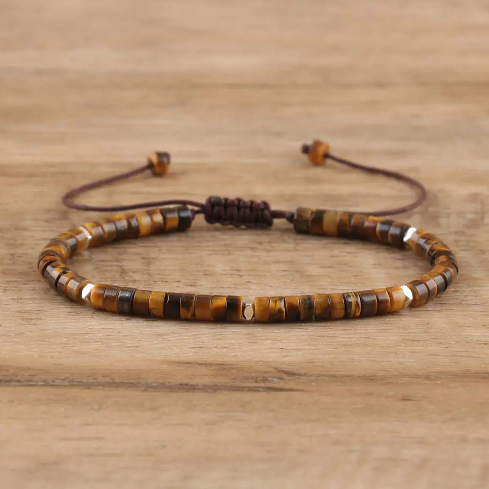 Adjustable Braided Bracelet with Natural Stone Beads