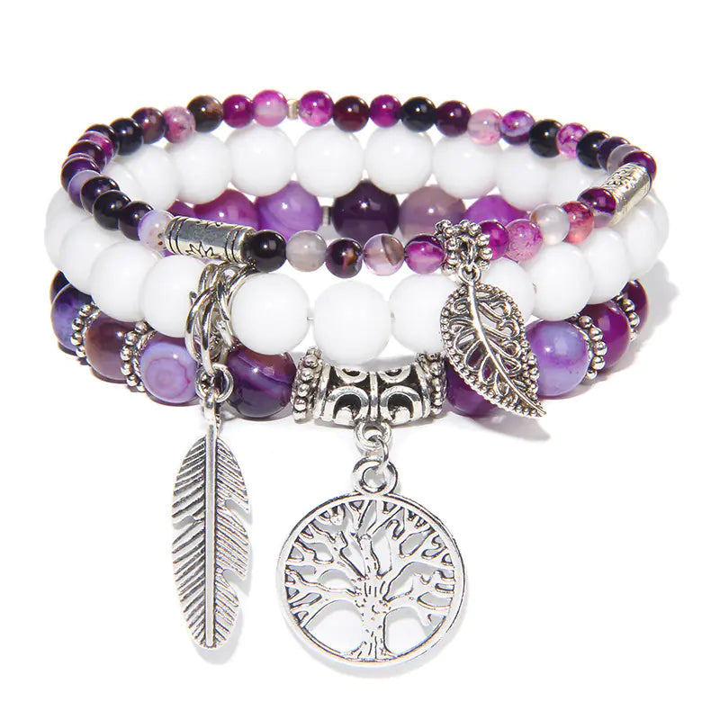 Turquoise Tree of Life Pendant Bracelet with Natural Beads