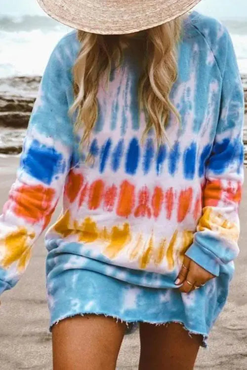 2020 Women's A-Line Dress with Rainbow Tie-Dye Print