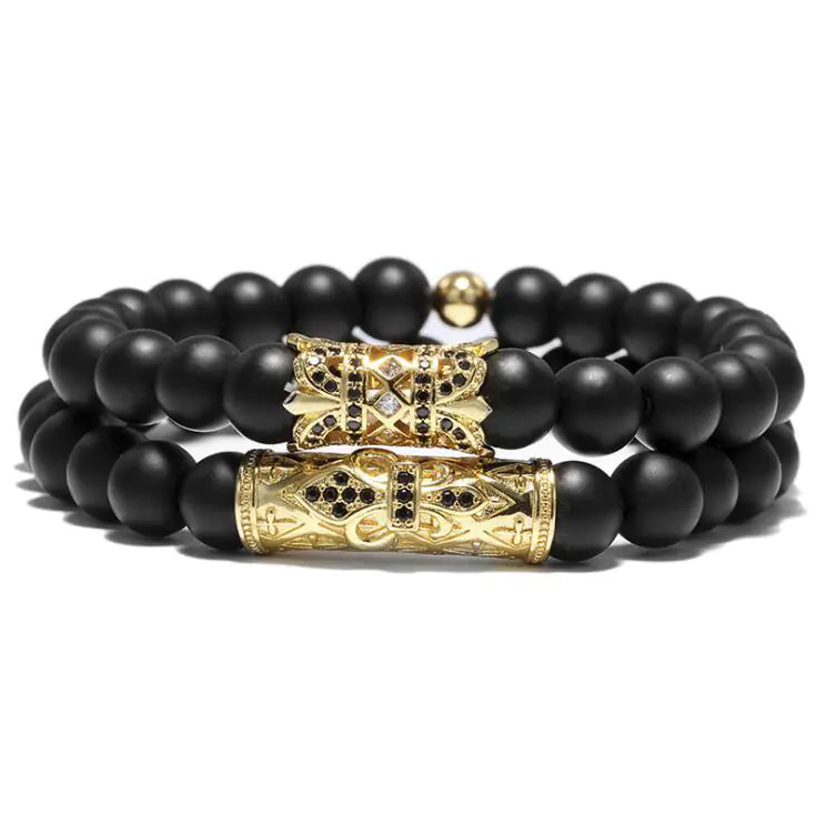 8MM Frosted Stone Beads with Zirconia Tube Bracelet