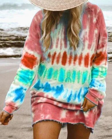 2020 Women's A-Line Dress with Rainbow Tie-Dye Print