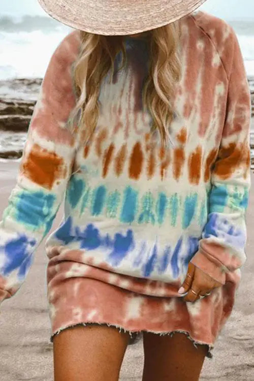 2020 Women's A-Line Dress with Rainbow Tie-Dye Print
