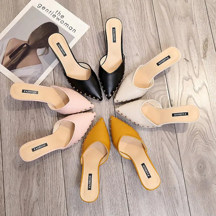 Summer Pointed Toe Rivet Baotou Stiletto Sandals