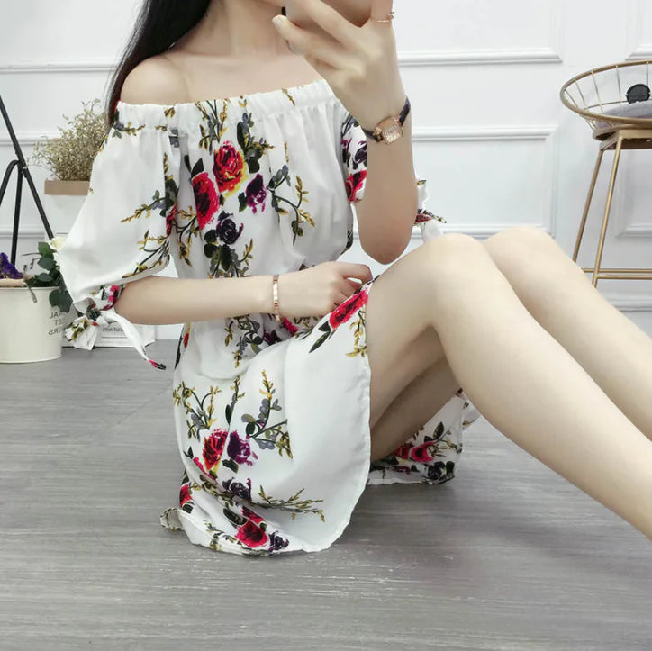 Strapless High-Waist Floral Dress