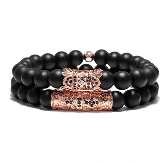 8MM Frosted Stone Beads with Zirconia Tube Bracelet