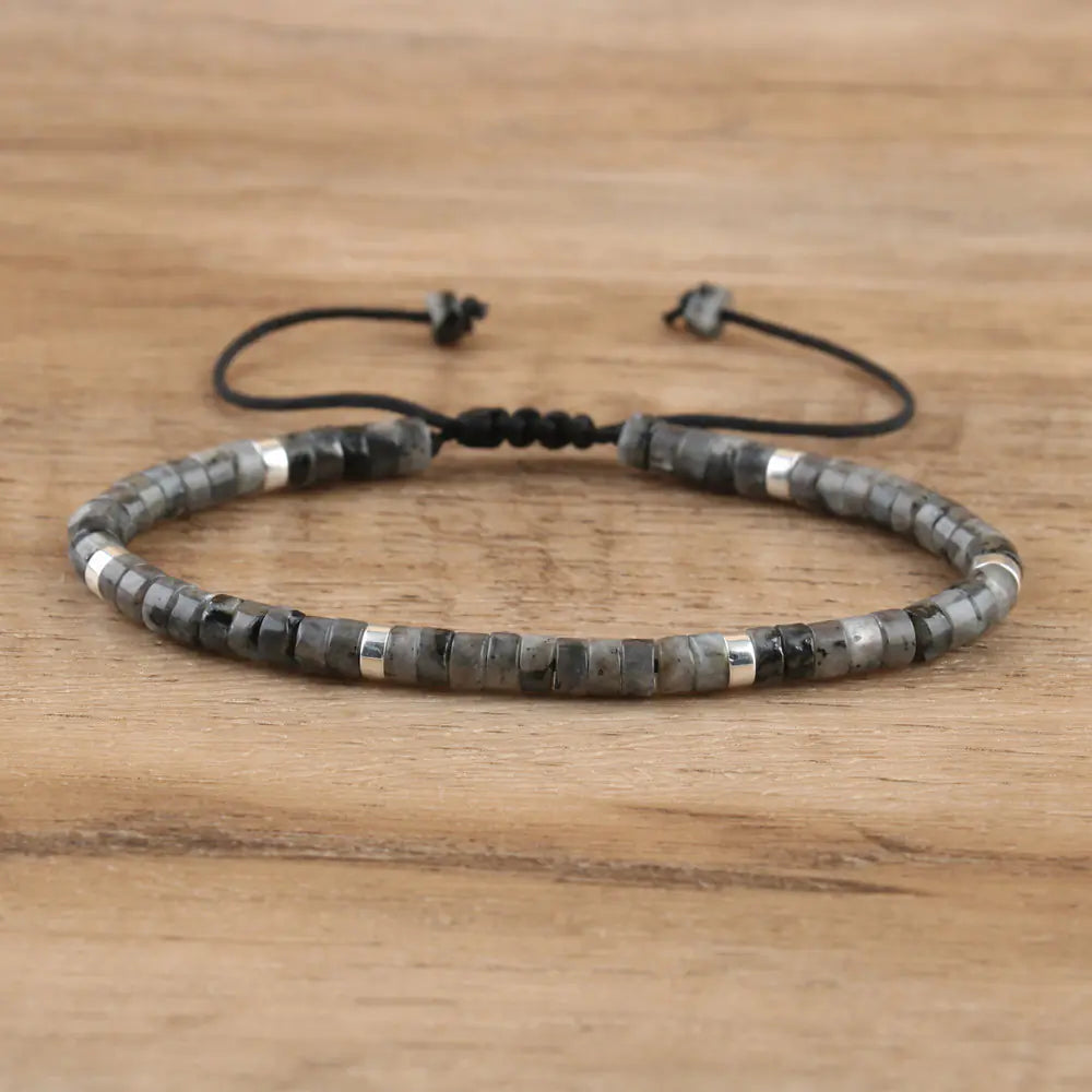 Adjustable Braided Bracelet with Natural Stone Beads