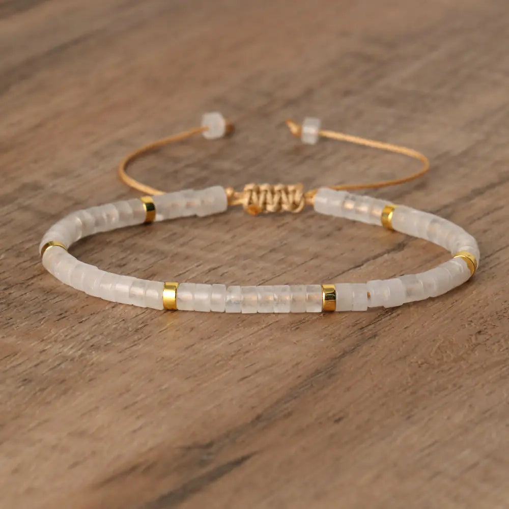 Adjustable Braided Bracelet with Natural Stone Beads