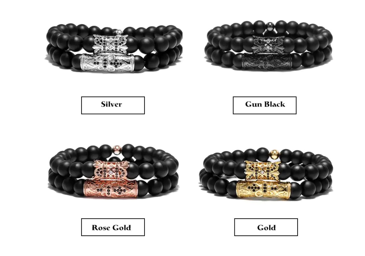 8MM Frosted Stone Beads with Zirconia Tube Bracelet