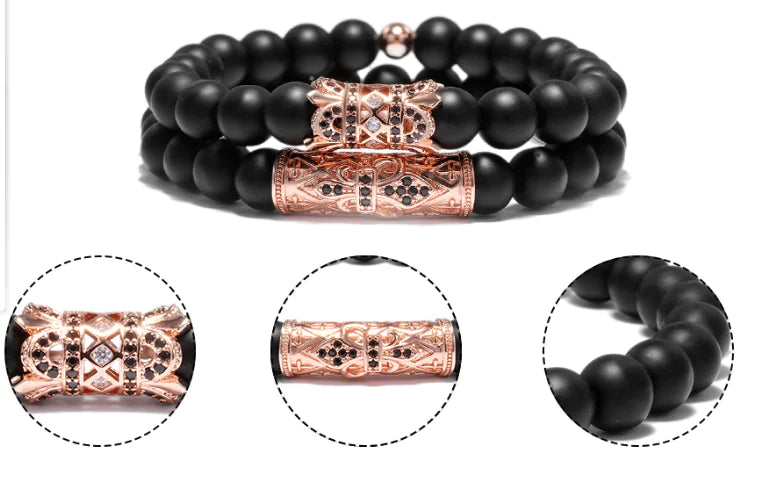 8MM Frosted Stone Beads with Zirconia Tube Bracelet