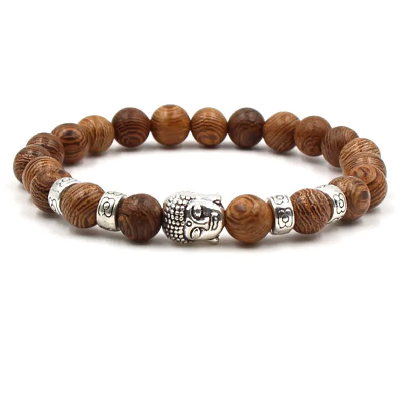Natural Stone Agate Buddha Head Elastic Bracelet 8mm
