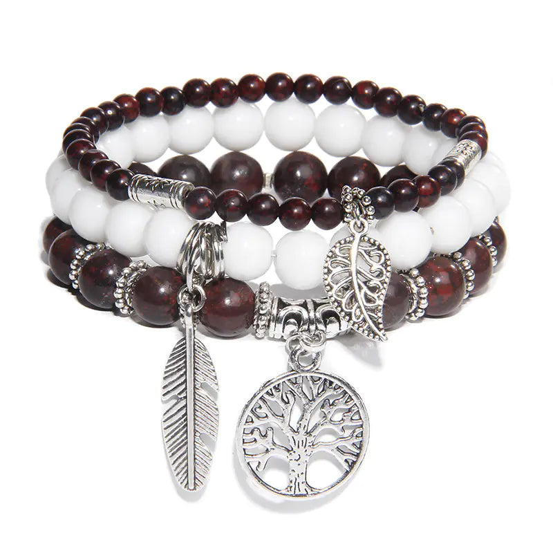 Turquoise Tree of Life Pendant Bracelet with Natural Beads