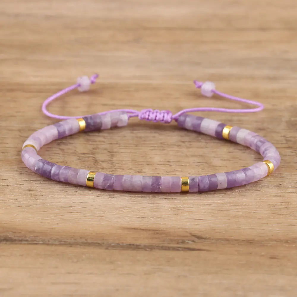 Adjustable Braided Bracelet with Natural Stone Beads