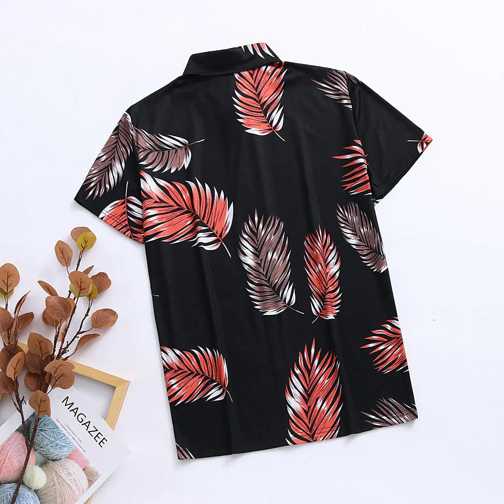 Men's Printed Hawaiian Shirt with Leaf Design