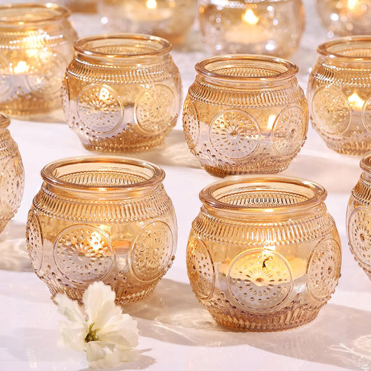 48 Pcs Gold Candle Holders Bulk- Gold Votive Candle Holders Gold Votives for Gold Party Table Centerpieces Decorations