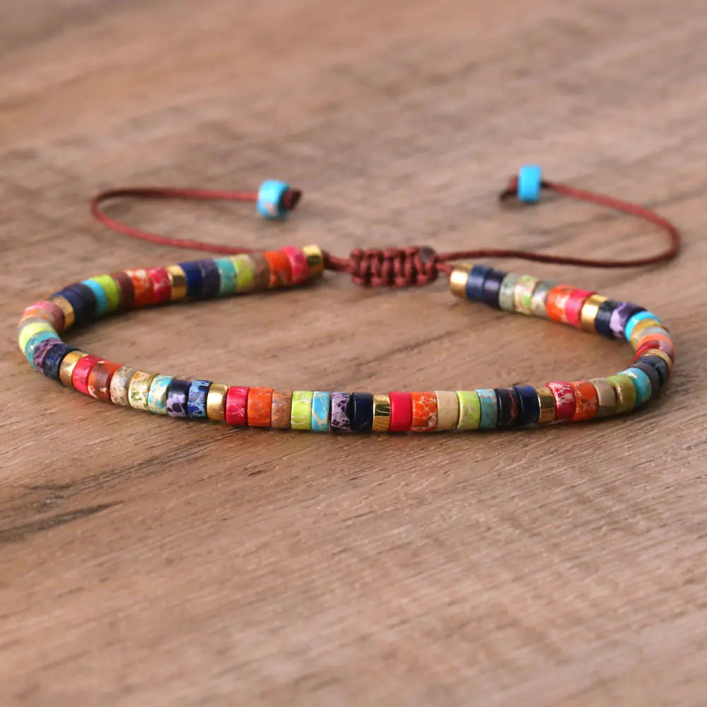 Adjustable Braided Bracelet with Natural Stone Beads