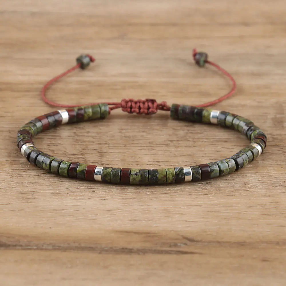 Adjustable Braided Bracelet with Natural Stone Beads
